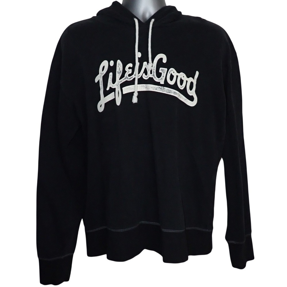 Life is Good Men's Relaxed Fit Script Logo Hoodie Navy Blue M Gorpcore casual